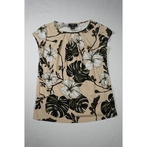 Liz Clairborne Women's Short Sleeve Biege Floral Design Size Petite